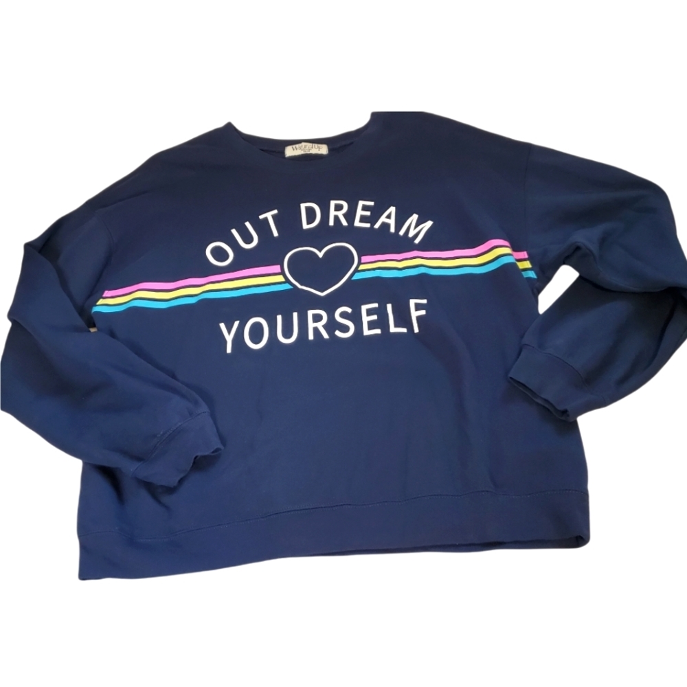 Women's navy-blue Out Dream Yourself graphic front pullover sweater. Size 3XL.